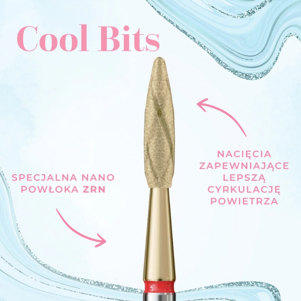 IQ NAILS FREZ W KSZTAŁCIE DŁUGIEGO PŁOMYKA Z NACIĘCIAMI COOL BITS GOLD LINE 243R.X514.023