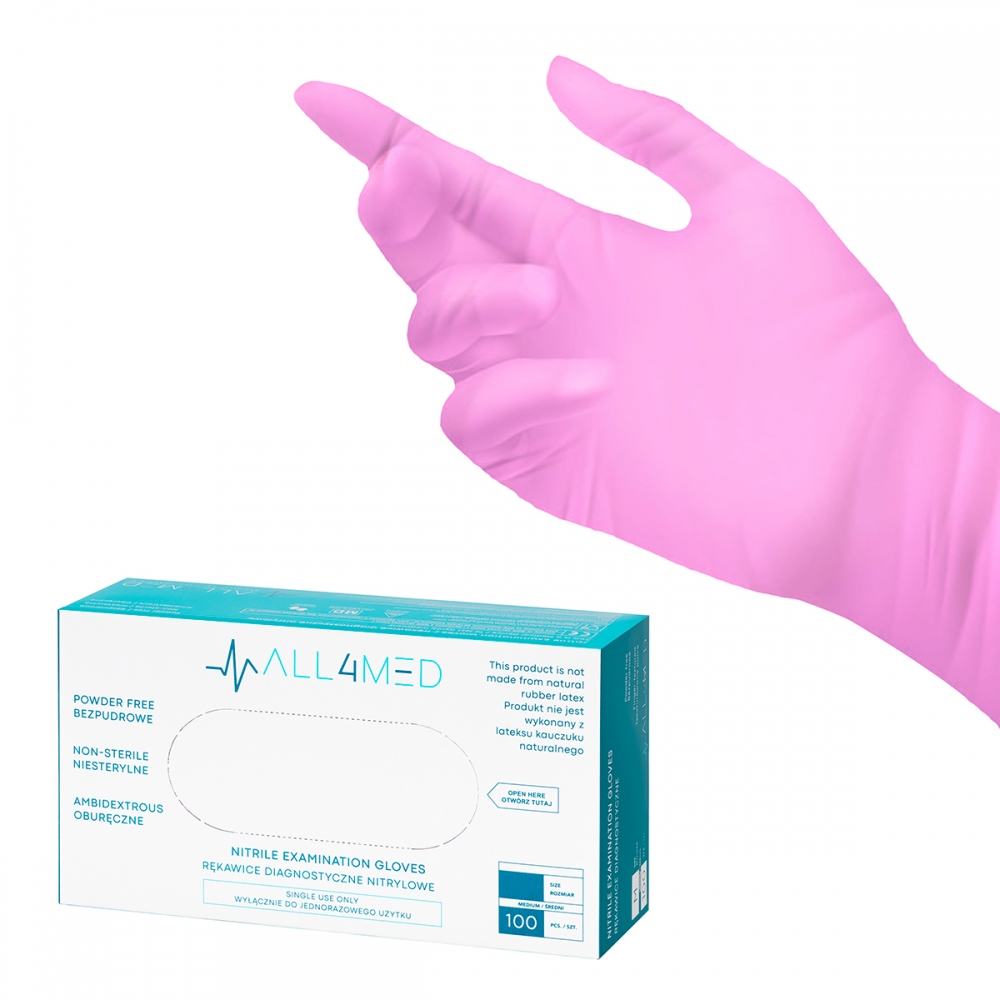 All4med jednorazowe rękawice diagnostyczne nitrylowe różowe XS  (122634)