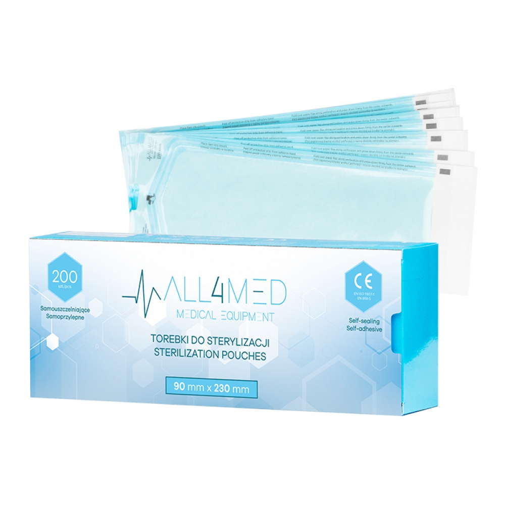 All4med torebki do sterylizacji w autoklawie 90 mm x 230 mm 200 szt. (126245)