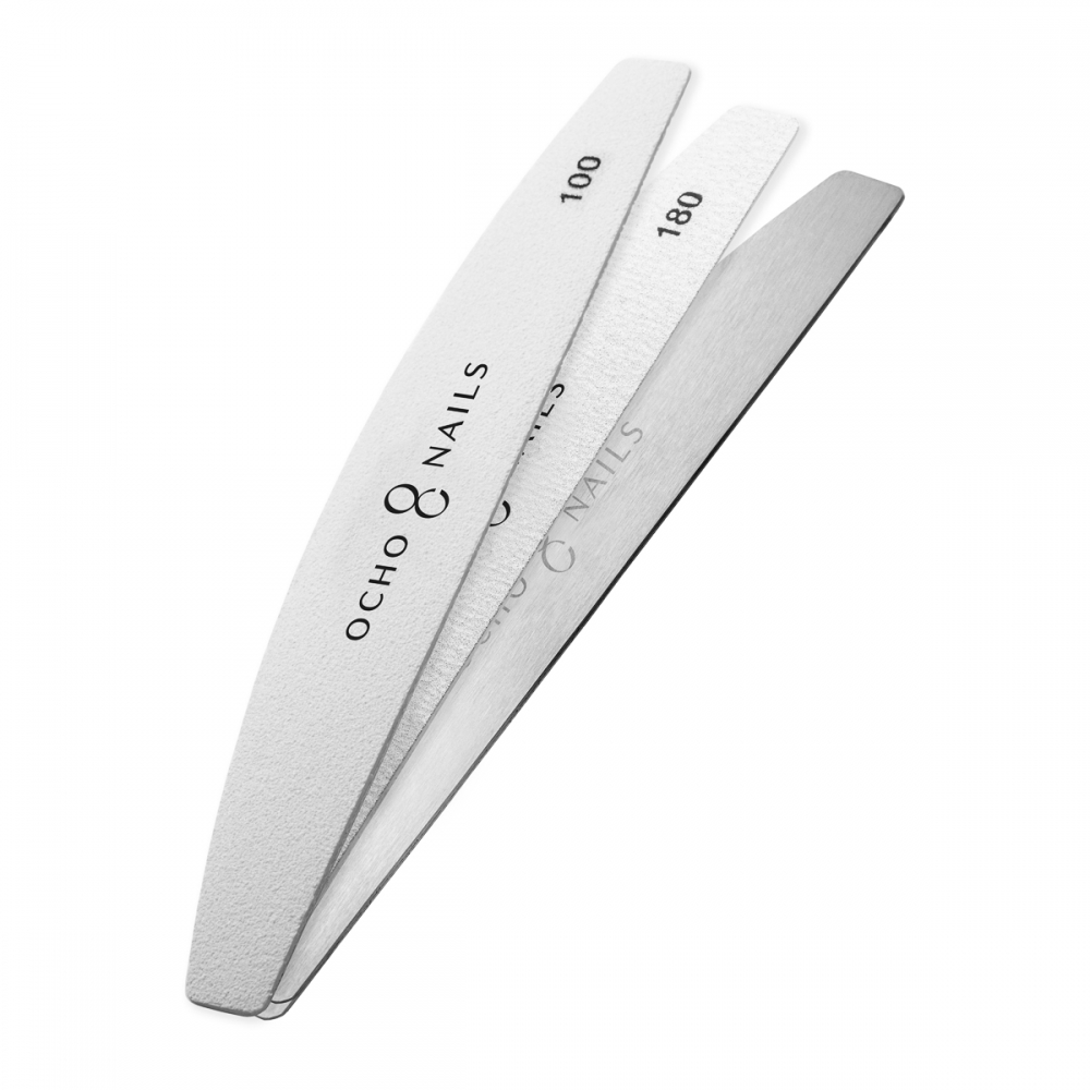 Ocho Nails pilnik półksiężyc metalowy rdzeń + papierki 100/180 20 szt. (150949)