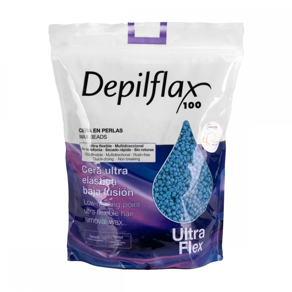 Depilflax 100 elastyczny wosk do depilacji o niskiej temperaturze topnienia perłowy Ultraflex blue 1000g (150897)