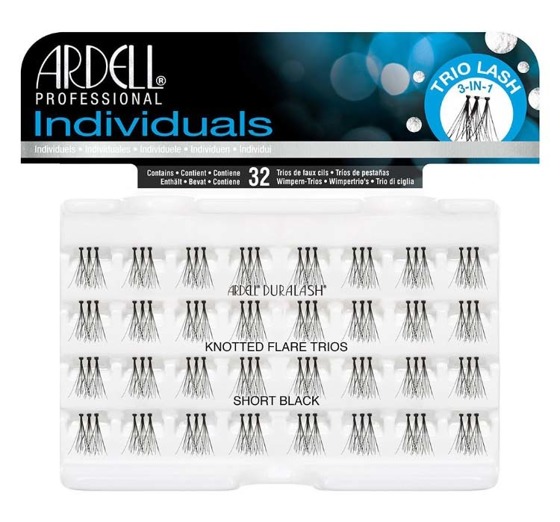 ARDELL LASHES INDIVIDUALS SHORT BLACK TRIOS SZTUCZNE POTRÓJNE KRÓTKIE KĘPKI RZĘS Z WIĘZEŁKAMI 32szt