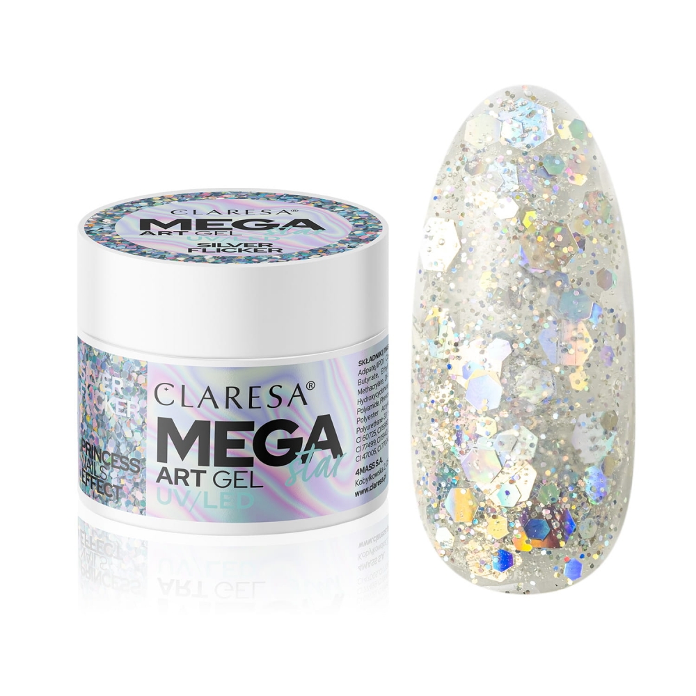 CLARESA ŻEL DO ZDOBIEŃ MEGASTAR SILVER FLICKER - 10G