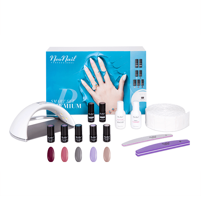 NEONAIL SMART SET PREMIUM ZESTAW DO MANICURE HYBRYDOWEGO STARTER Z LAMPA LED 21W