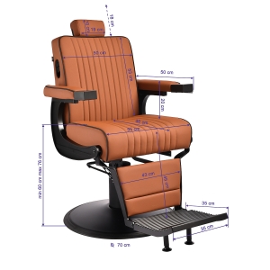 Gabbiano Fotel barberski Levi brązowy z czarną ramą bez przeszycia z tyłu  (154191)