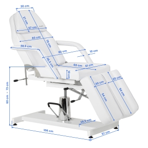 Fotel kosmetyczny hydrauliczny do pedicure Sillon 210 z kołyską i dzielonym podnóżkiem biały (155703)