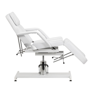 Fotel kosmetyczny hydrauliczny do pedicure Sillon 210 z kołyską i dzielonym podnóżkiem biały (155703)